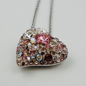 SWAROVSKI Pink Crystal Necklace Heart Motif Silver